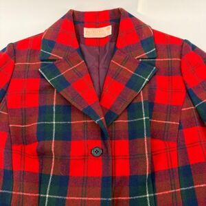 Pendleton Blazer Women 12 Red Plaid Wool Tartan Button Front Jacket